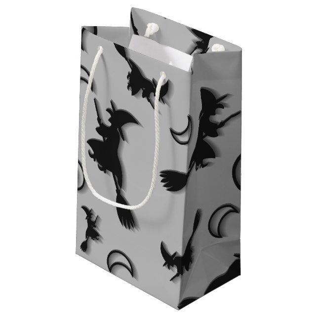 Flying witch among half moon at Halloween night 3D Small Gift Bag (Back Angled)