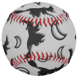 Flying witch among half moon at Halloween night 3D Softball