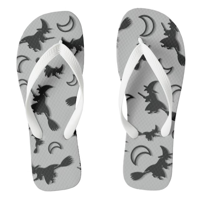 Flying witch among half moon at Halloween night 3D Thongs (Footbed)