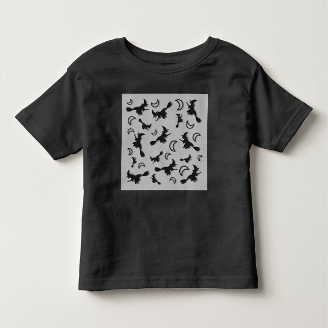 Flying witch among half moon at Halloween night 3D Toddler T-Shirt (Front)