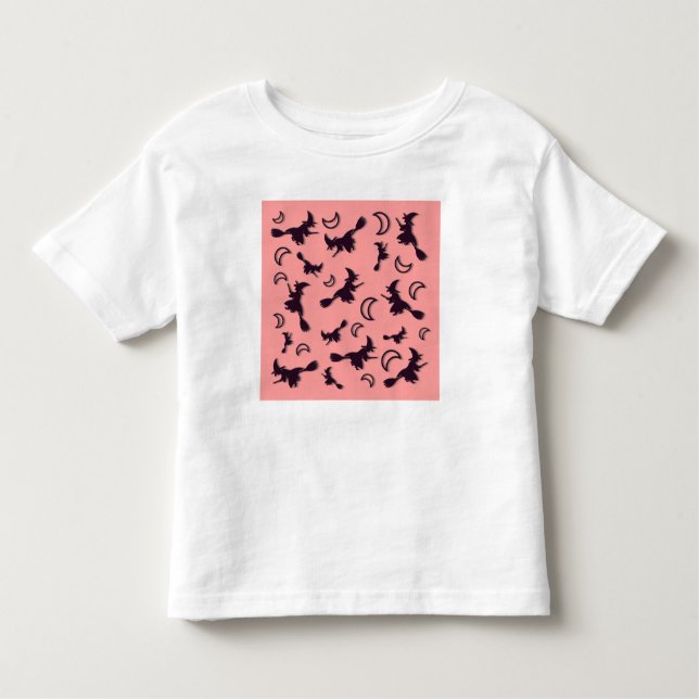 Flying witch among half moon at Halloween night 3D Toddler T-Shirt (Front)