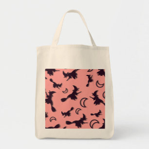 Flying witch among half moon at Halloween night 3D Tote Bag