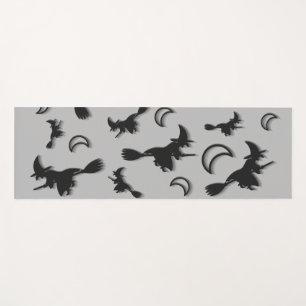 Flying witch among half moon at Halloween night 3D Yoga Mat