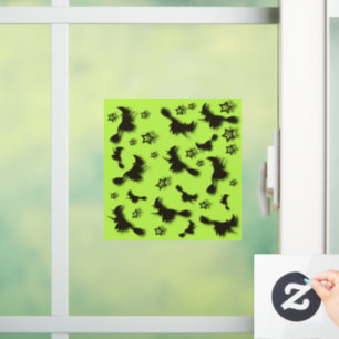 Flying witch among stars at Halloween night 3D