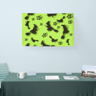 Flying witch among stars at Halloween night 3D  Banner