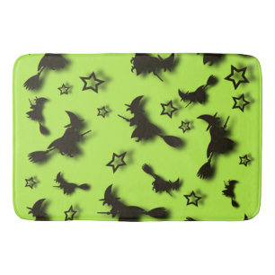 Flying witch among stars at Halloween night 3D  Bath Mat