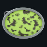 Flying witch among stars at Halloween night 3D  Belt Buckle<br><div class="desc">Flying witch among stars at Halloween night on green</div>