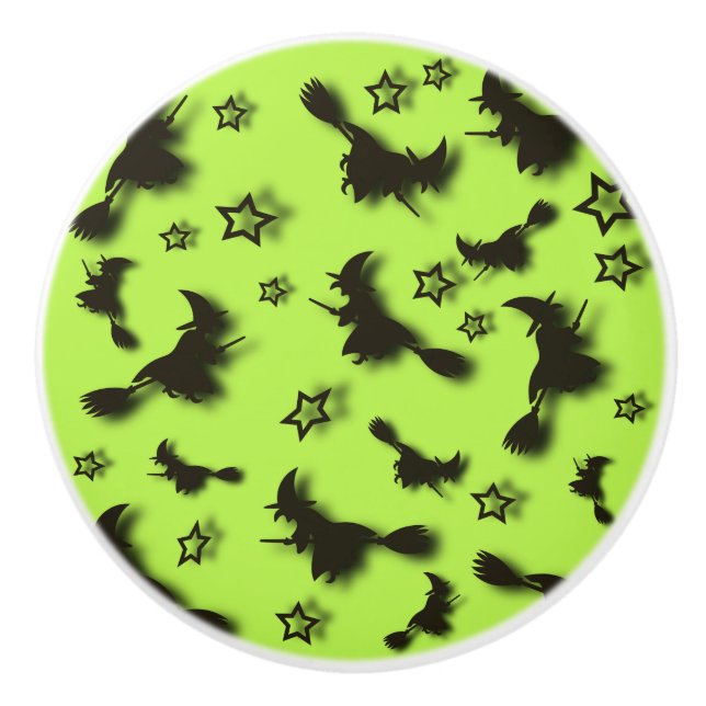 Flying witch among stars at Halloween night 3D  Ceramic Knob (Front)