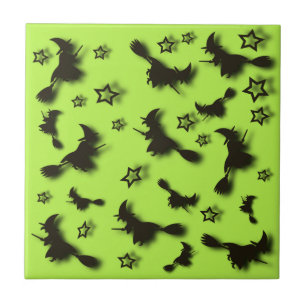 Flying witch among stars at Halloween night 3D Ceramic Tile