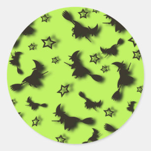 Flying witch among stars at Halloween night 3D Classic Round Sticker