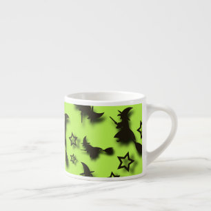 Flying witch among stars at Halloween night 3D  Espresso Cup