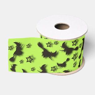 Flying witch among stars at Halloween night 3D Grosgrain Ribbon