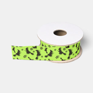 Flying witch among stars at Halloween night 3D Grosgrain Ribbon