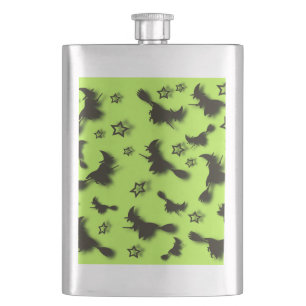 Flying witch among stars at Halloween night 3D Hip Flask