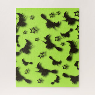 Flying witch among stars at Halloween night 3D Jigsaw Puzzle