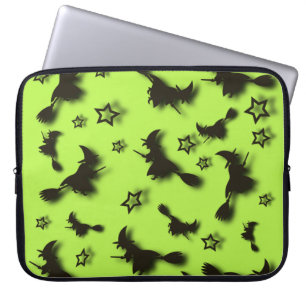 Flying witch among stars at Halloween night 3D Laptop Sleeve