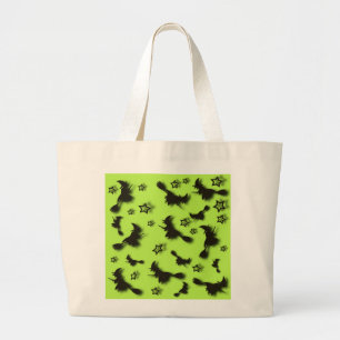 Flying witch among stars at Halloween night 3D Large Tote Bag