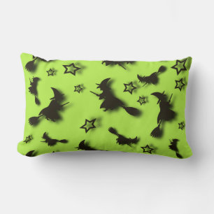 Flying witch among stars at Halloween night 3D Lumbar Cushion