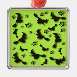 Flying witch among stars at Halloween night 3D Metal Ornament