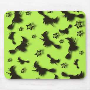 Flying witch among stars at Halloween night 3D  Mouse Pad