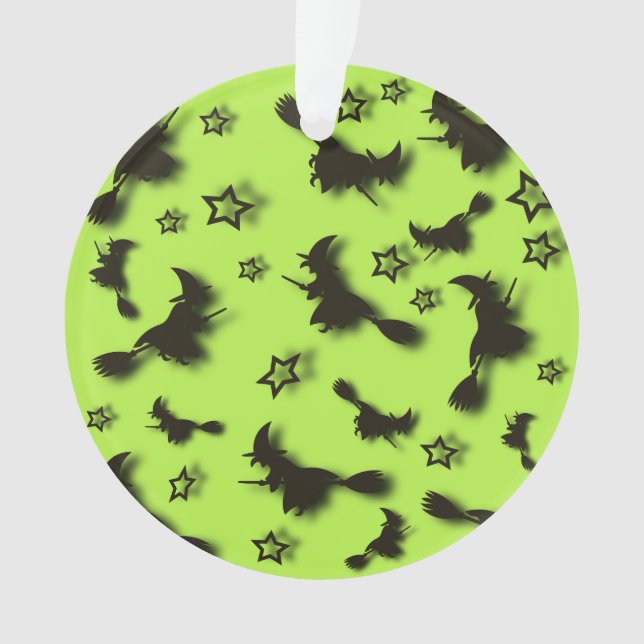 Flying witch among stars at Halloween night 3D  Ornament (Front)