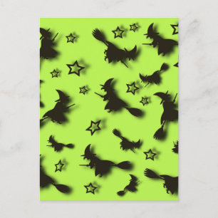 Flying witch among stars at Halloween night 3D Postcard