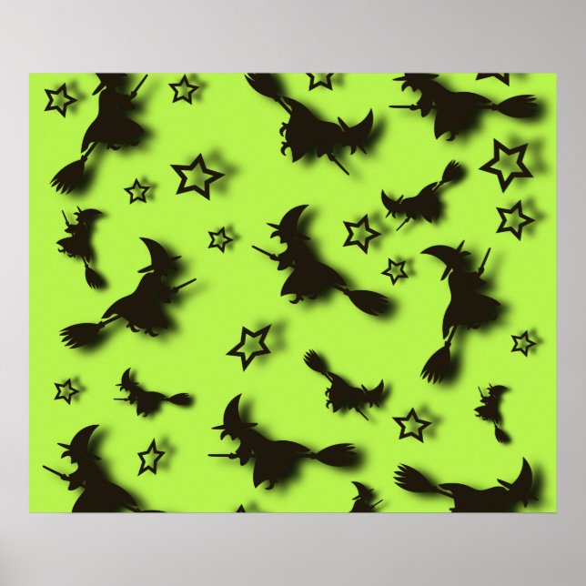 Flying witch among stars at Halloween night 3D  Poster (Front)