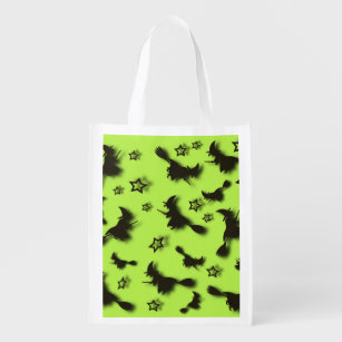 Flying witch among stars at Halloween night 3D  Reusable Grocery Bag