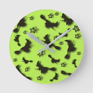 Flying witch among stars at Halloween night 3D Round Clock