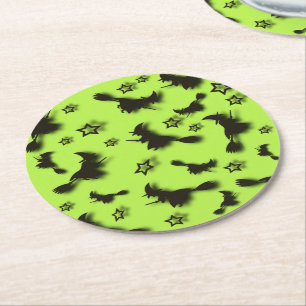 Flying witch among stars at Halloween night 3D Round Paper Coaster