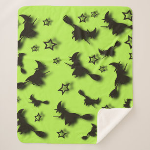 Flying witch among stars at Halloween night 3D Sherpa Blanket
