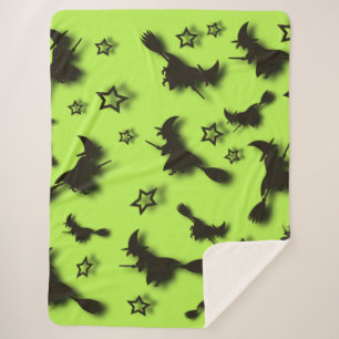 Flying witch among stars at Halloween night 3D Sherpa Blanket