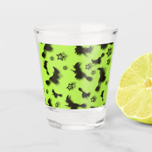 Flying witch among stars at Halloween night 3D Shot Glass