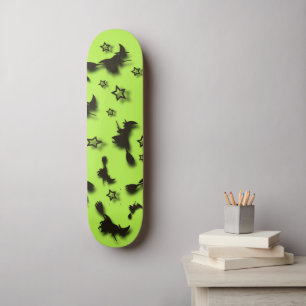 Flying witch among stars at Halloween night 3D Skateboard