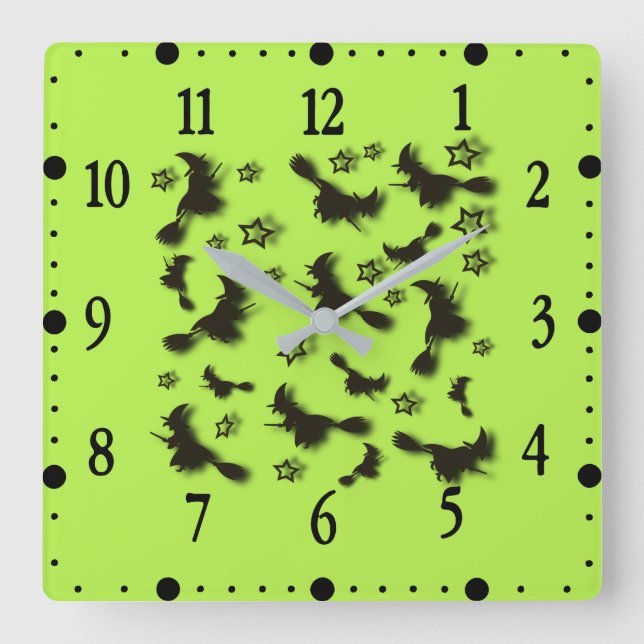 Flying witch among stars at Halloween night 3D  Square Wall Clock (Front)