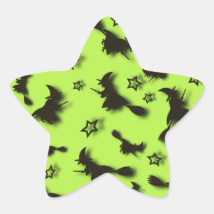 Flying witch among stars at Halloween night 3D Star Sticker