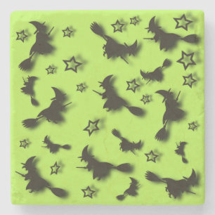 Flying witch among stars at Halloween night 3D Stone Coaster
