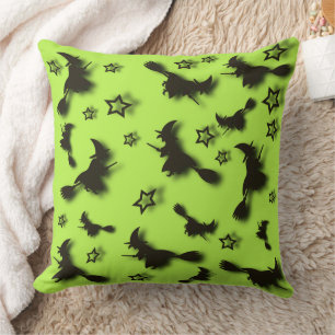Flying witch among stars at Halloween night 3D Thr Cushion
