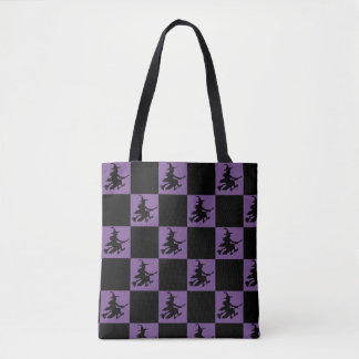 Flying Witch Black & Purple Chequered Tote Bag