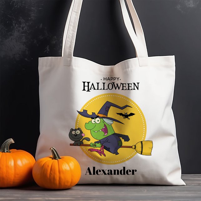 Flying Witch Broomstick Personalised Halloween Tote Bag (Creator Uploaded)
