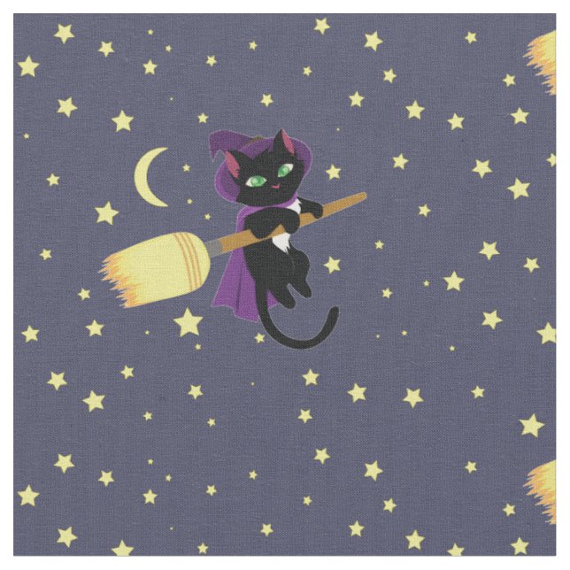Flying Witch Cat Fabric (Close Up)