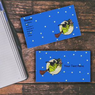 Flying Witch Cat Moon Stars Business Card