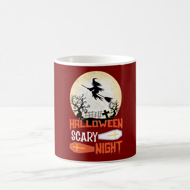 Flying Witch Halloween Graveyard Scene Coffee Mug (Center)