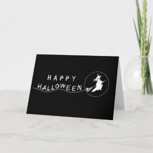 Flying Witch Halloween Greeting Card, Black and Wh Card