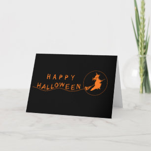 Flying Witch Halloween Greeting Card, Black/Orange Card