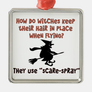 Flying Witch Halloween Joke Metal Ornament