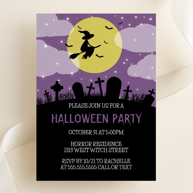 Flying Witch Halloween Party Invitation (Creator Uploaded)