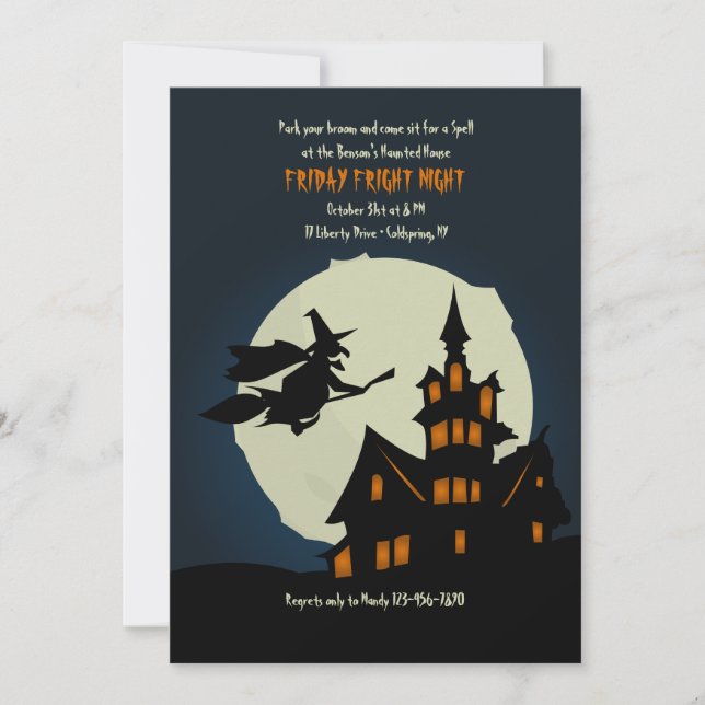 Flying Witch Halloween Party Invitation (Front)
