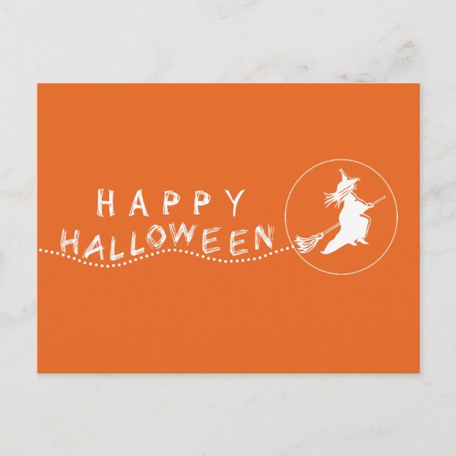 Flying Witch Halloween Postcard, Orange Postcard (Front)