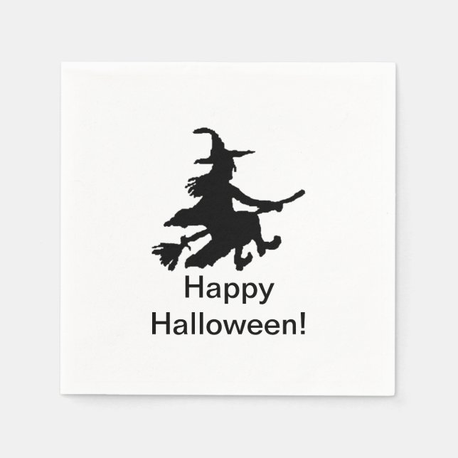 Flying Witch - Happy Halloween - Napkin (Front)
